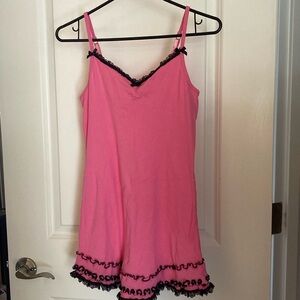 Pink Chemise with Black Lace Trim